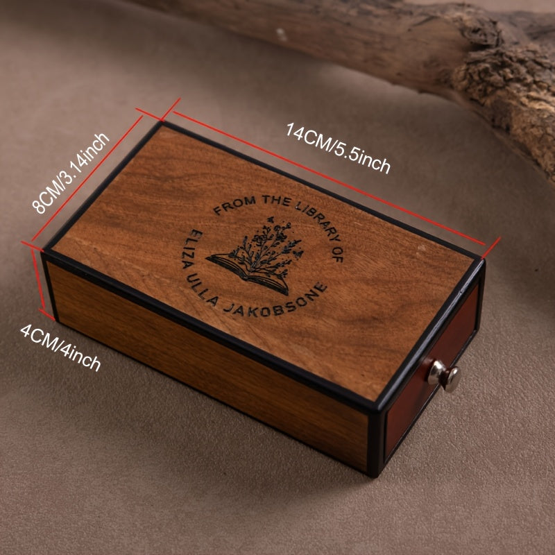 Custom-Printed Packaging & Label – A Custom Wooden Storage Box, with Patterns and Text, Stamped Wooden – image 3