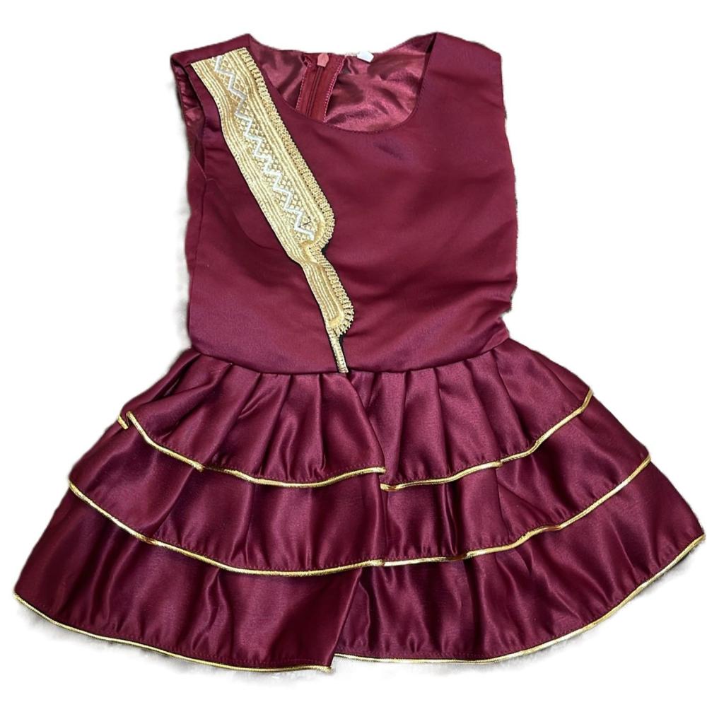 premium embellished burgundy Ramadan dress for girls with a luxurious shawl design 2026 — product image 5