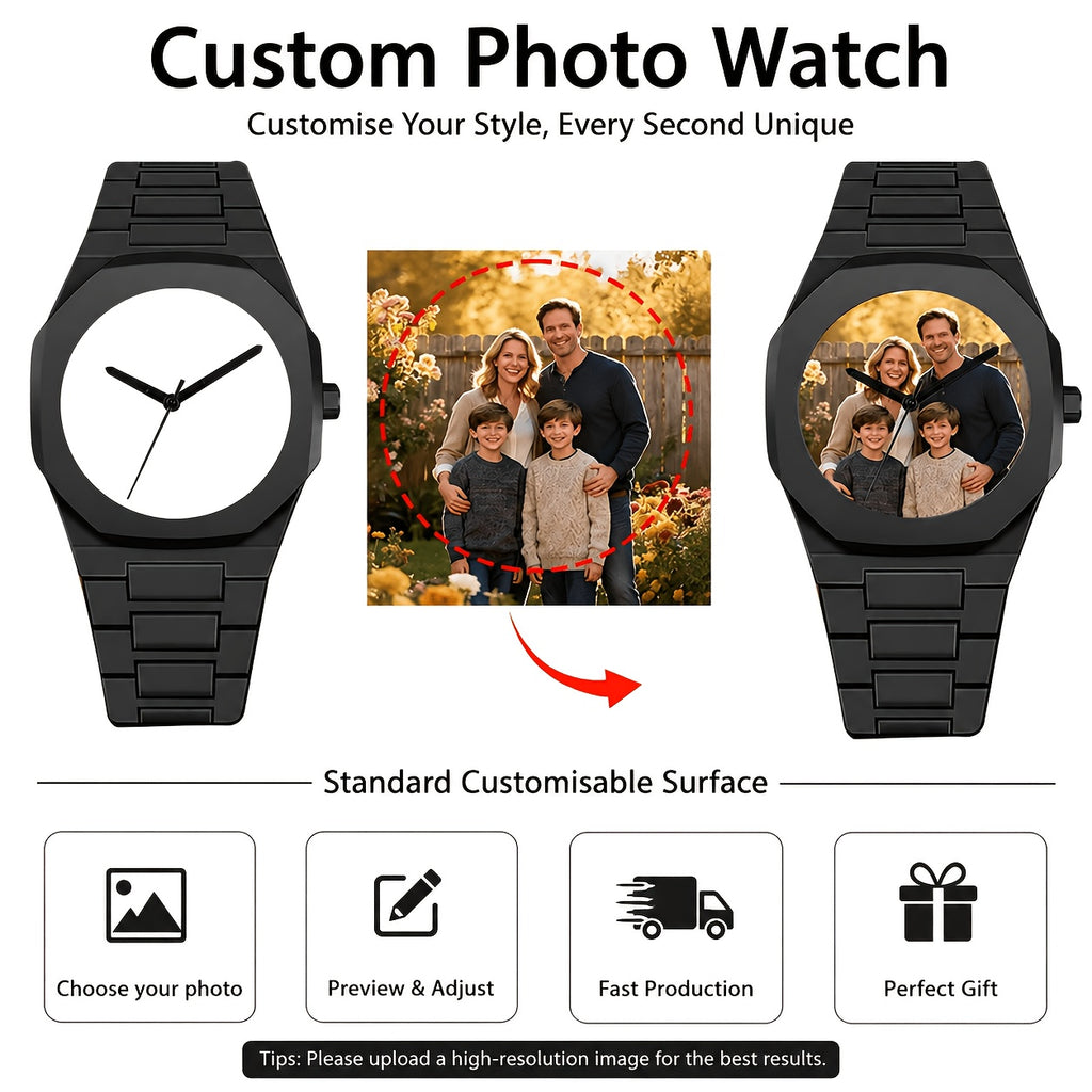 Photo/Text Watch - Dial And Photo Back, Quartz Movement, Men'S And Women'S | Made-to-Order Personalized – image 2
