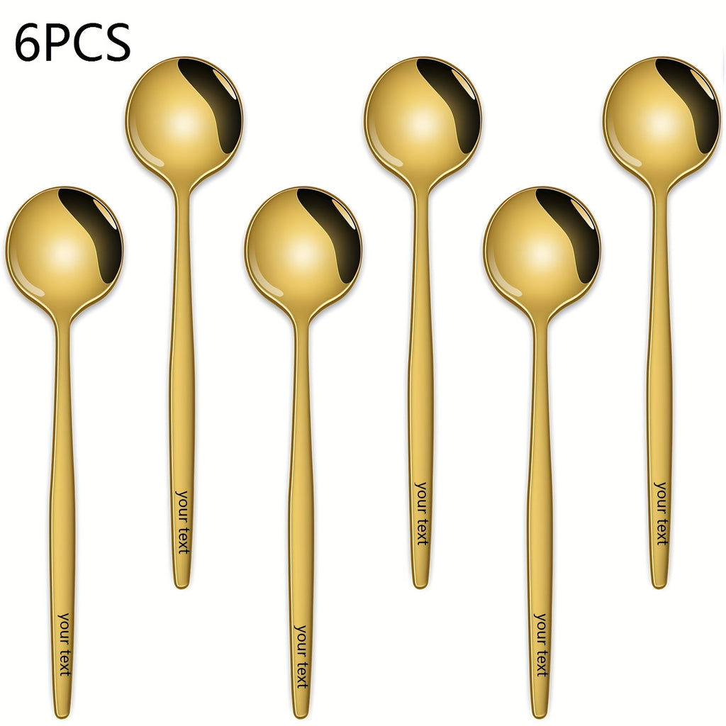 Customize Your Text, 6pcs Stainless Steel Coffee Spoons, Can Customize All Your Text, Cake Spoons, Dessert Spoons,… - image 2