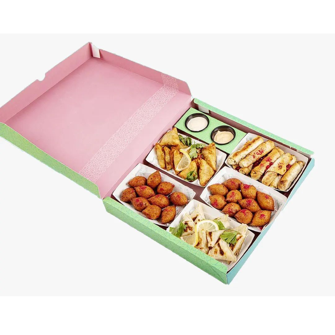 custom printed grape roll box 6 trays or 5 trays with 2 sauce openings