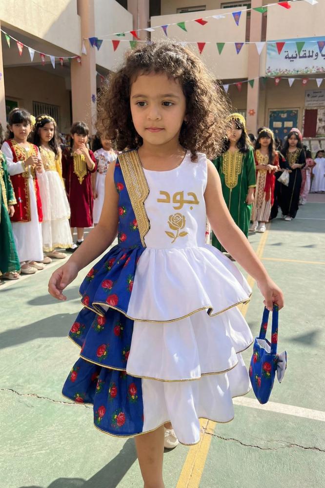 Girls' traditional Shalki dress with a layered design that combines white and blue — product image 4