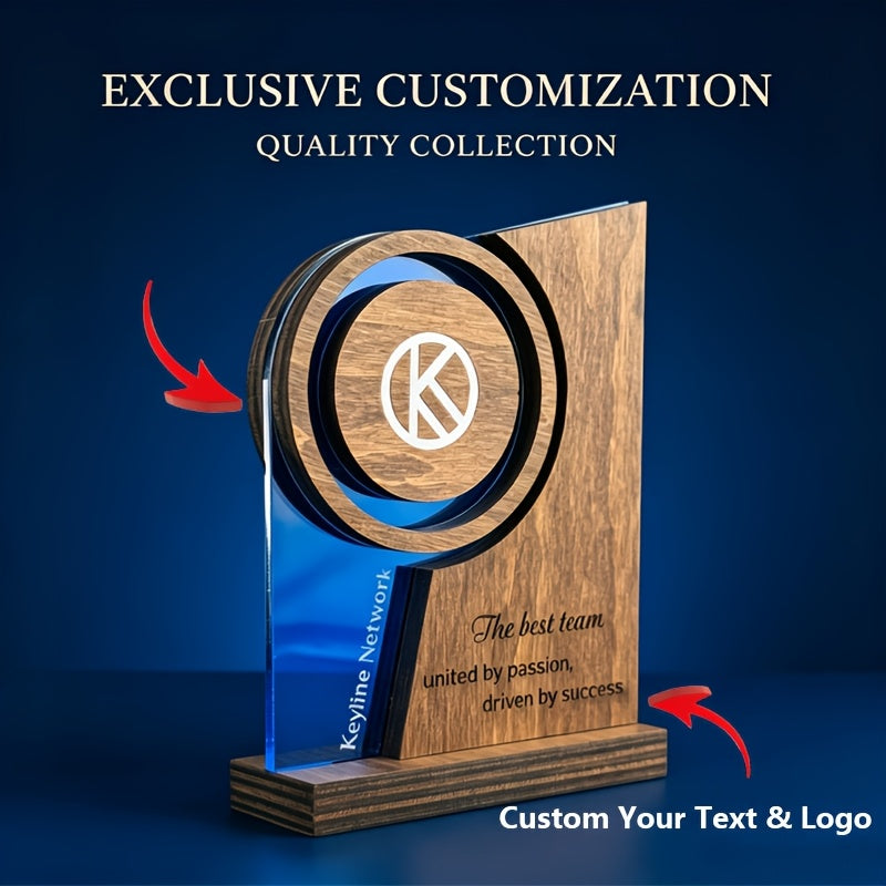 Bespoke Corporate Award – [2D Flat] Custom Logo And Text Wooden And Acrylic Medal Team – image 1