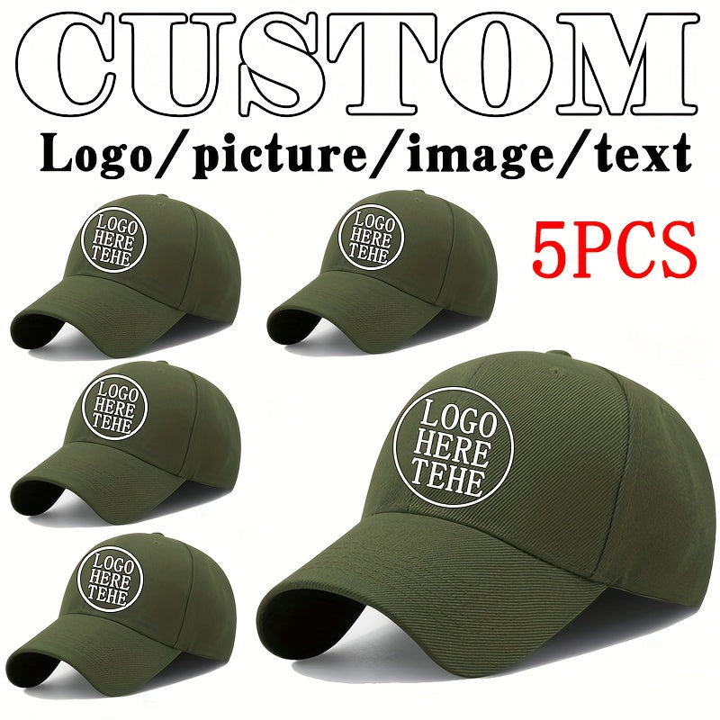 5-Pack Baseball Caps, Unisex Lightweight Adjustable Hats, with Text And Photo | Promotional Logo – image 1