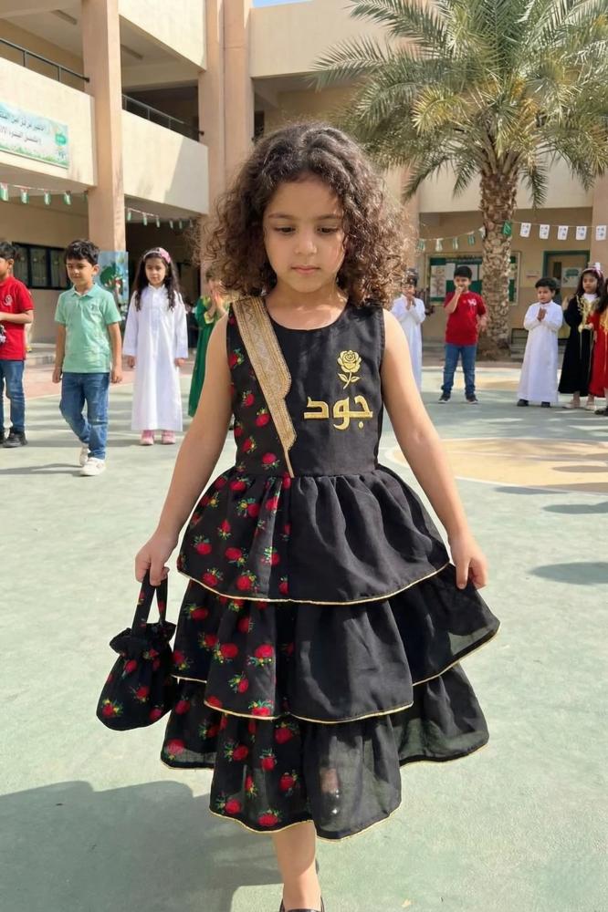 Girls' black pink shalki dress with a royal design for Ramadan and Gergean — product image 4