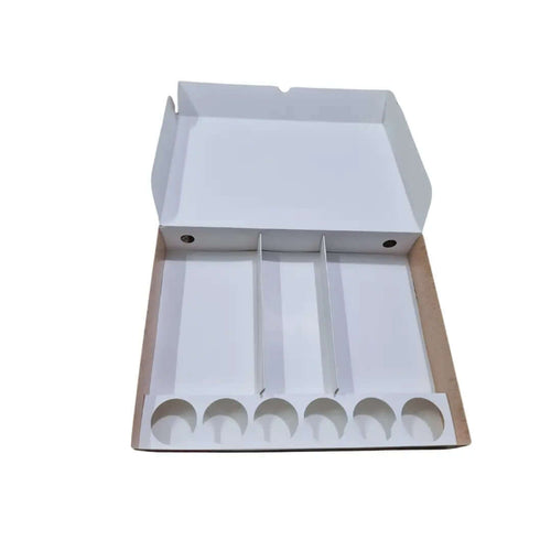 Box with 3 divisions and a sauce divider with 7 slots printed on the customer’s request and design