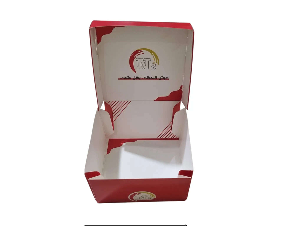 Burger box 14×14×8 cm inside and outside printed with customer logo with inside lamination