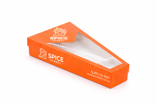 triangle shawarma packaging with a white interior on a white background