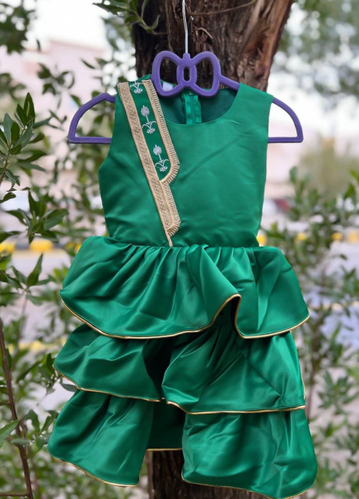 Girls green patriotic beige layered dress decorated for Foundation Day 2026 — product image 6