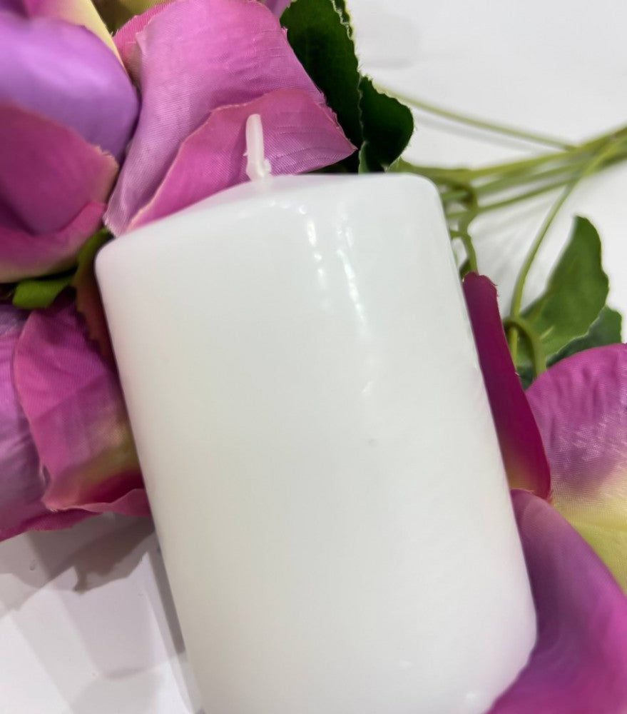 Set of white decorative cylinder candles - two plain ones — product image 2
