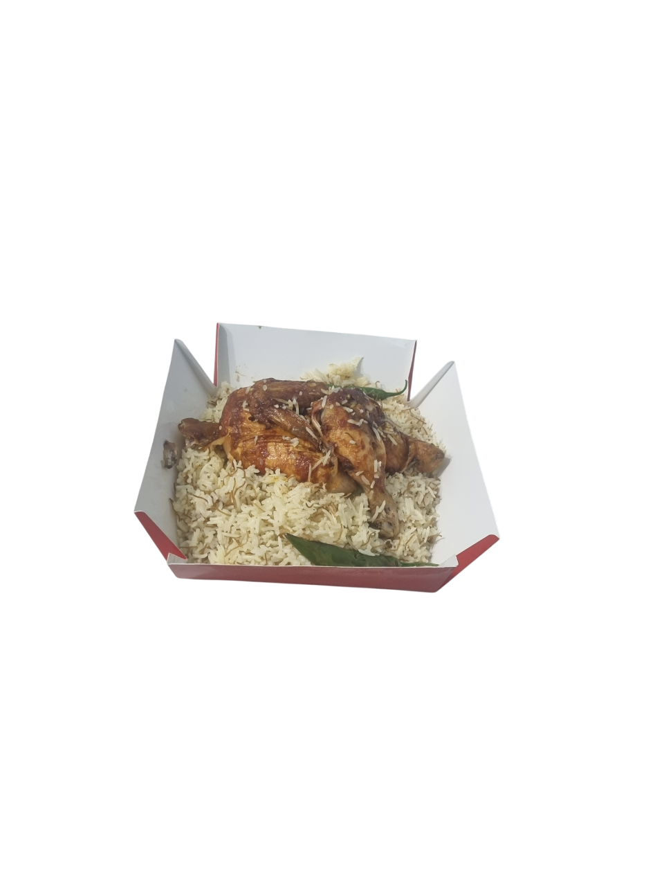 1 meal half chicken and rice  paper box with lamination