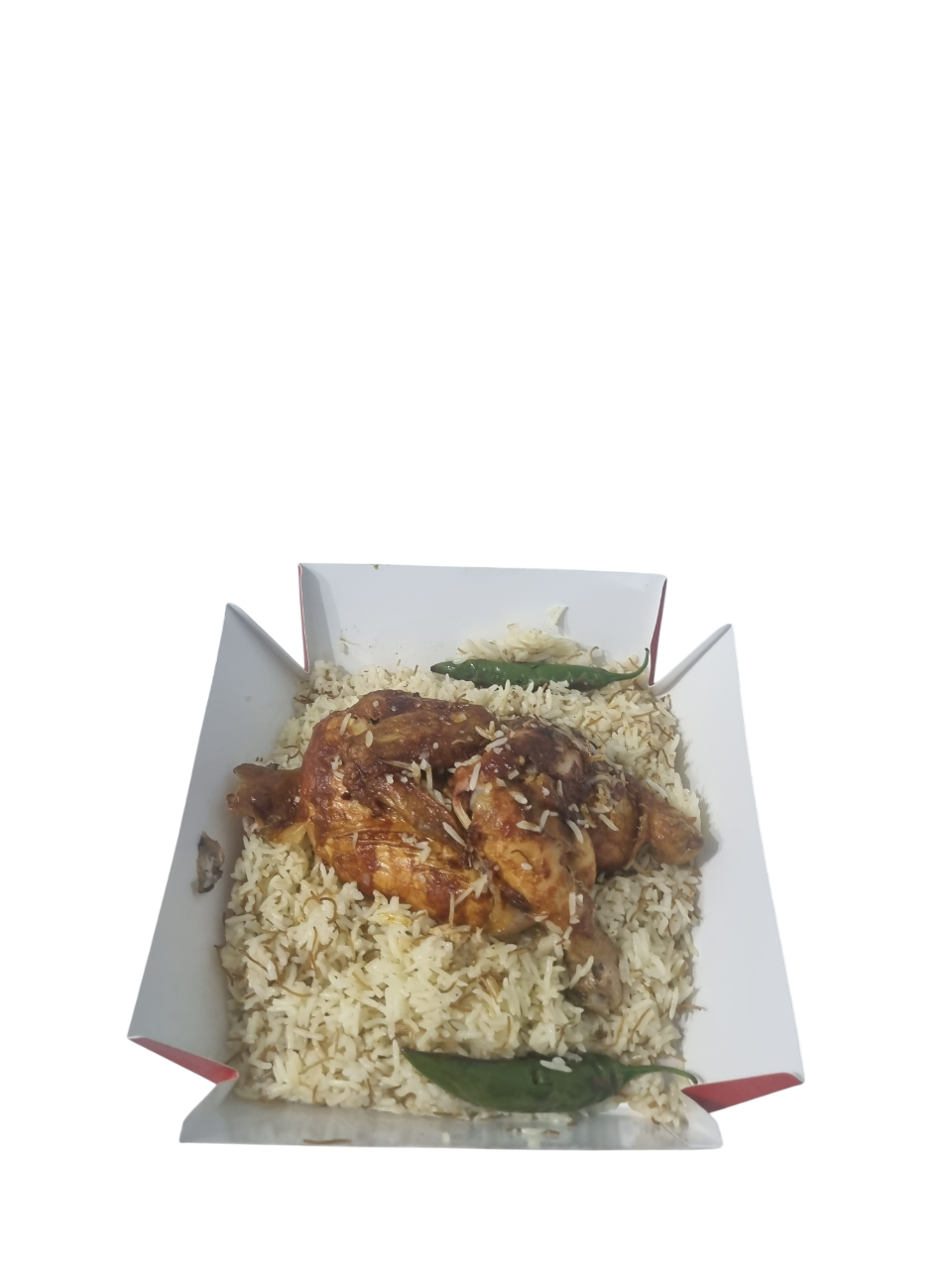 1 meal half chicken and rice  paper box with lamination