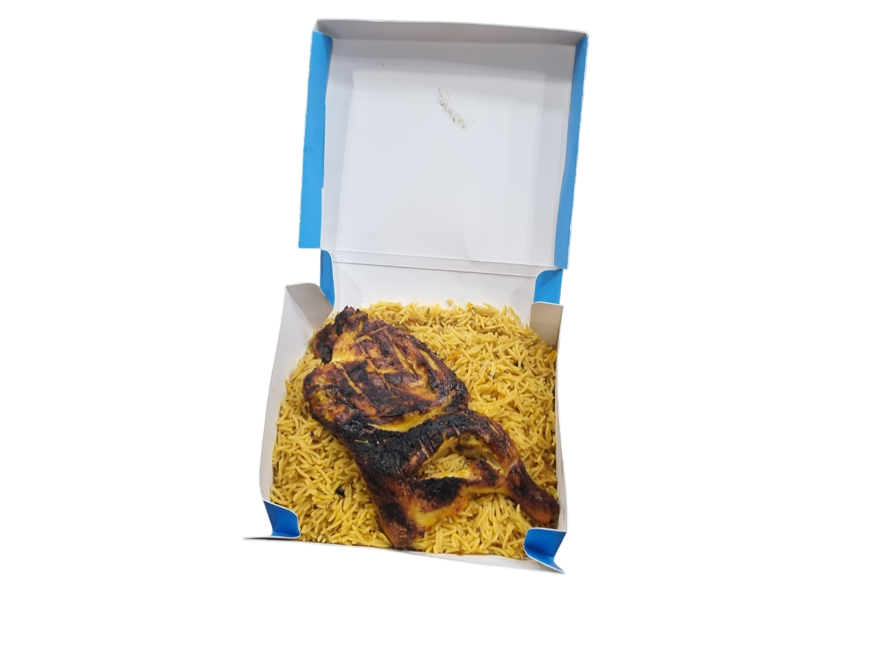 Quarter Hähnchen und rice mit inside lamination -