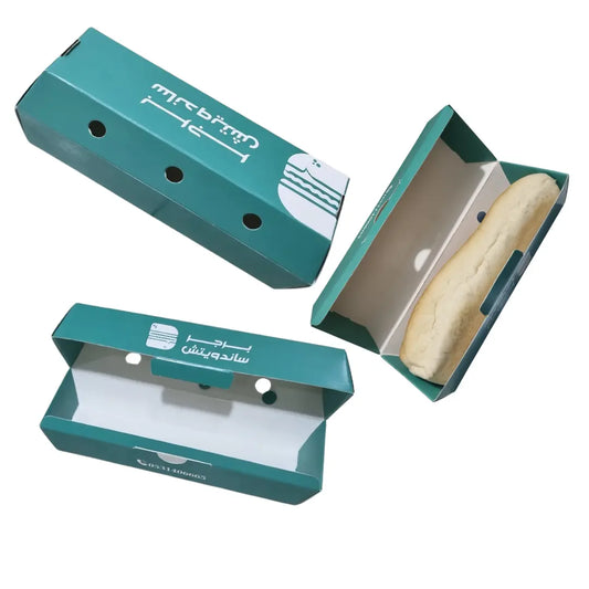 Custom printed Semolina bread sandwich box 17×6×5 cm Custom printed Semolina bread sandwich box 17×6×5 cm مطبعة مدار Madar Print