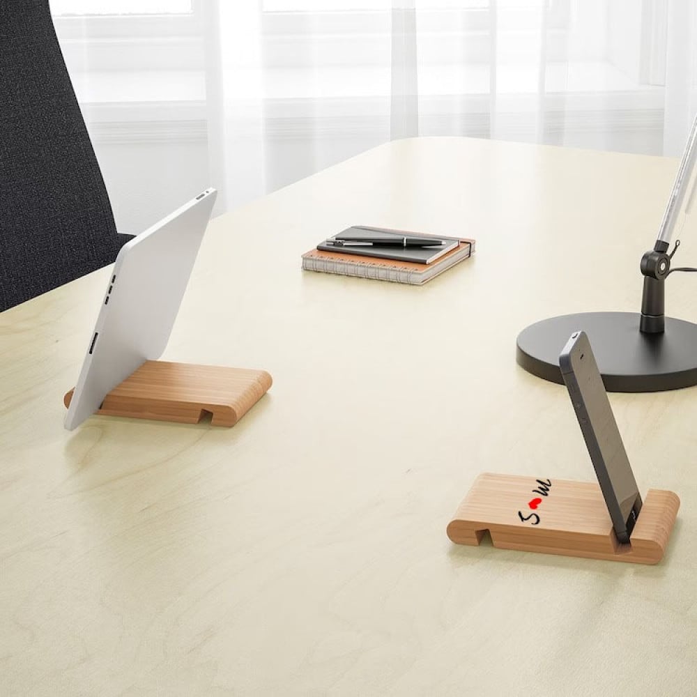 Wooden mobile phone stand with vinyl or thermal surface printing — product image 2