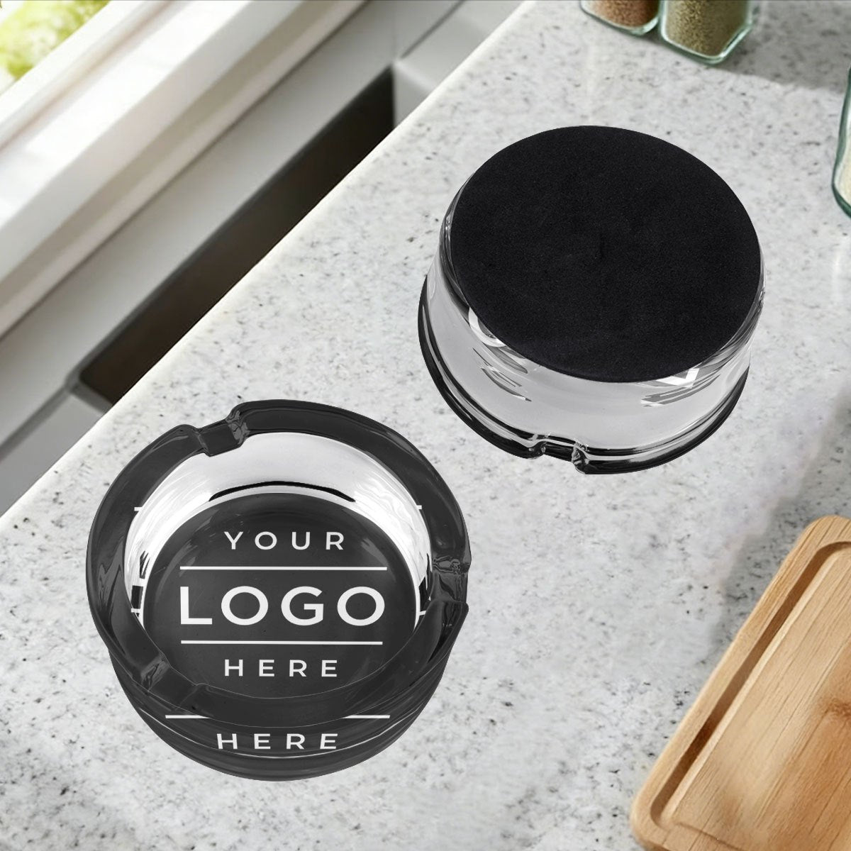 Custom-Printed Specialized Promotional Product –, Round Transparent Glass Ashtray with Your Company Logo, Featuring – image 2