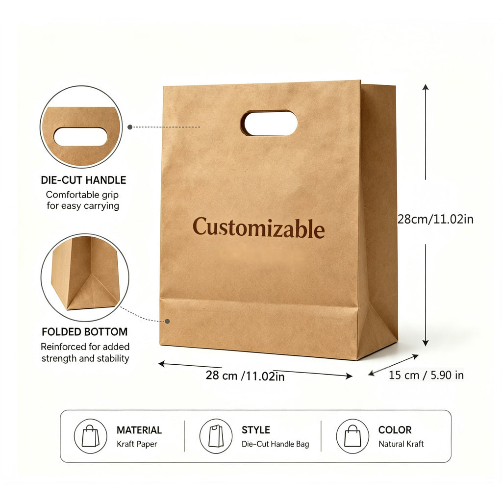 Printable Kraft Paper Gift Bags, Die-Cut Hole Handle Custom Logo Paper Sacks | Business-Ready Packaging & – image 4