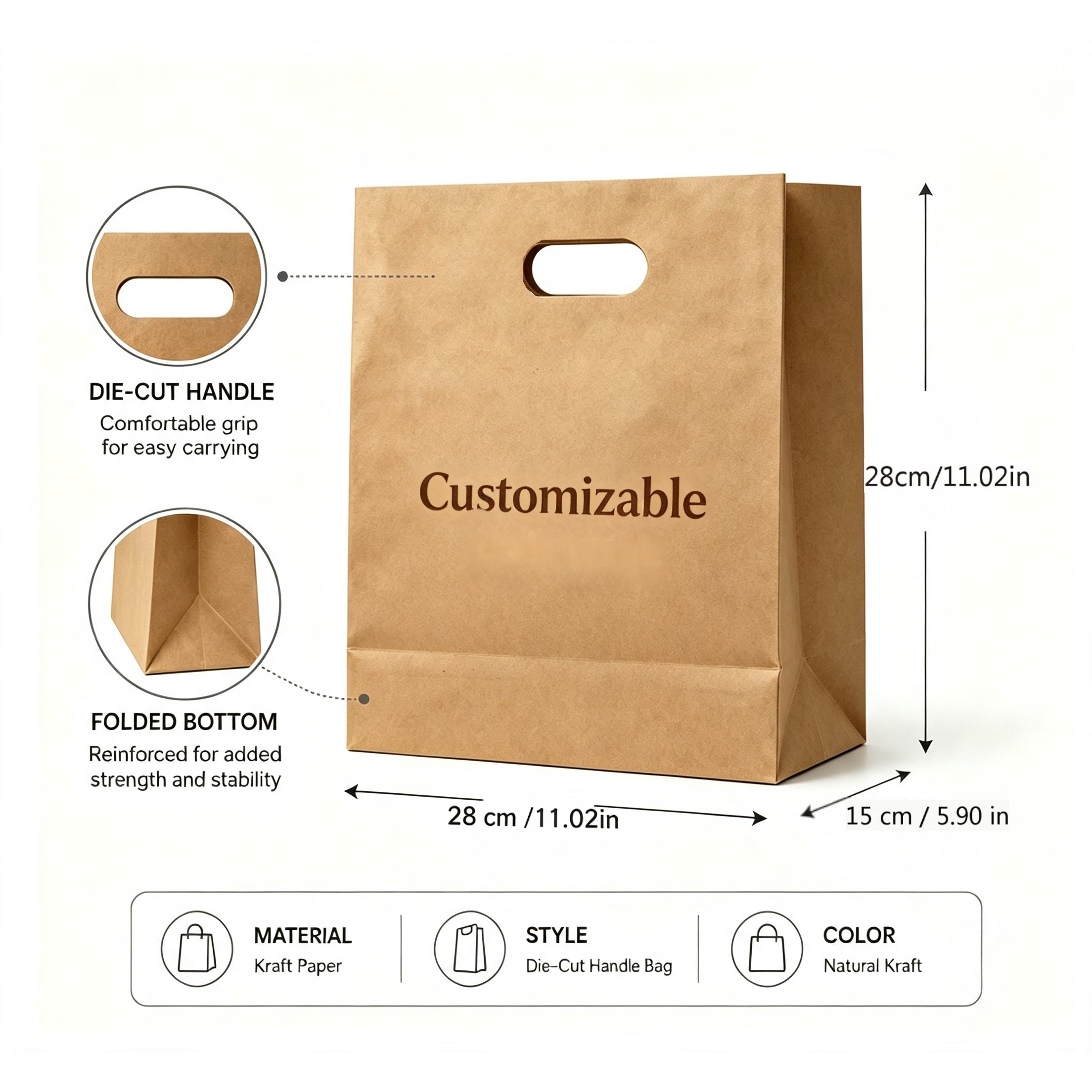 Printable Kraft Paper Gift Bags, Die-Cut Hole Handle Custom Logo Paper Sacks | Business-Ready Packaging & – image 4