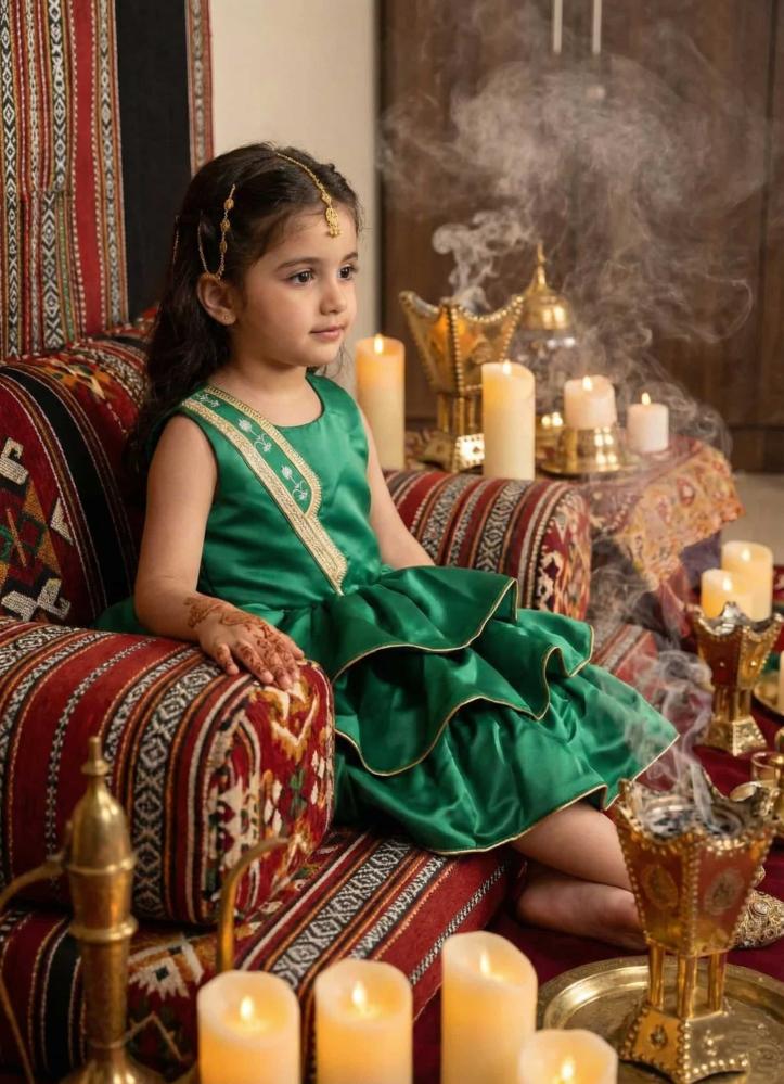 Girls green patriotic beige layered dress decorated for Foundation Day 2026 — product image 4