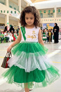 Green and white patriotic fluffy dress with a royal design for Foundation Day 2026 — product image 1