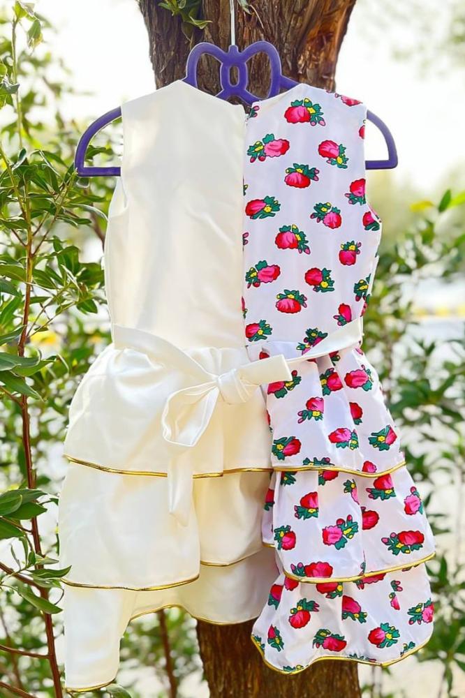Girls' white and pink shalky dress with a traditional design for Ramadan and Gergean — product image 5