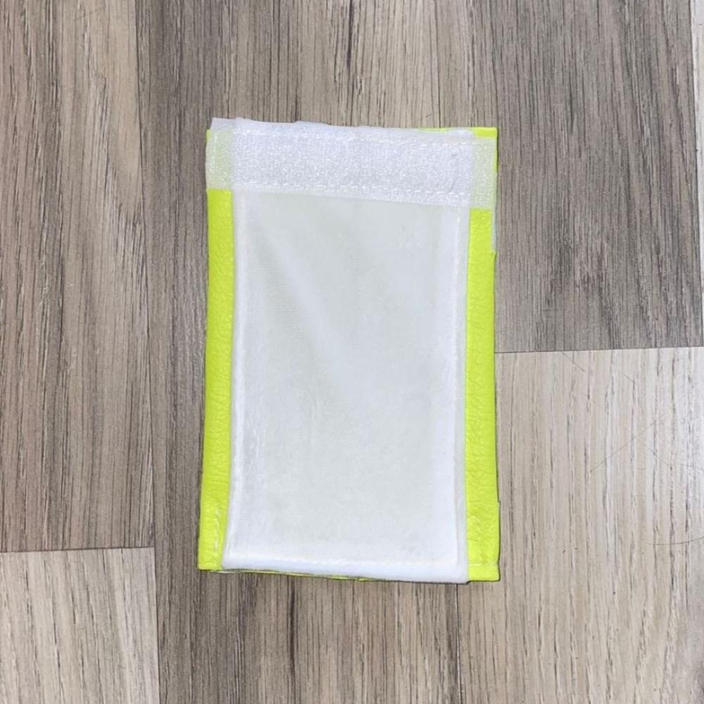 Steering wheel handle, white velvet middle, plain phosphorescent yellow leather edges — product image 1