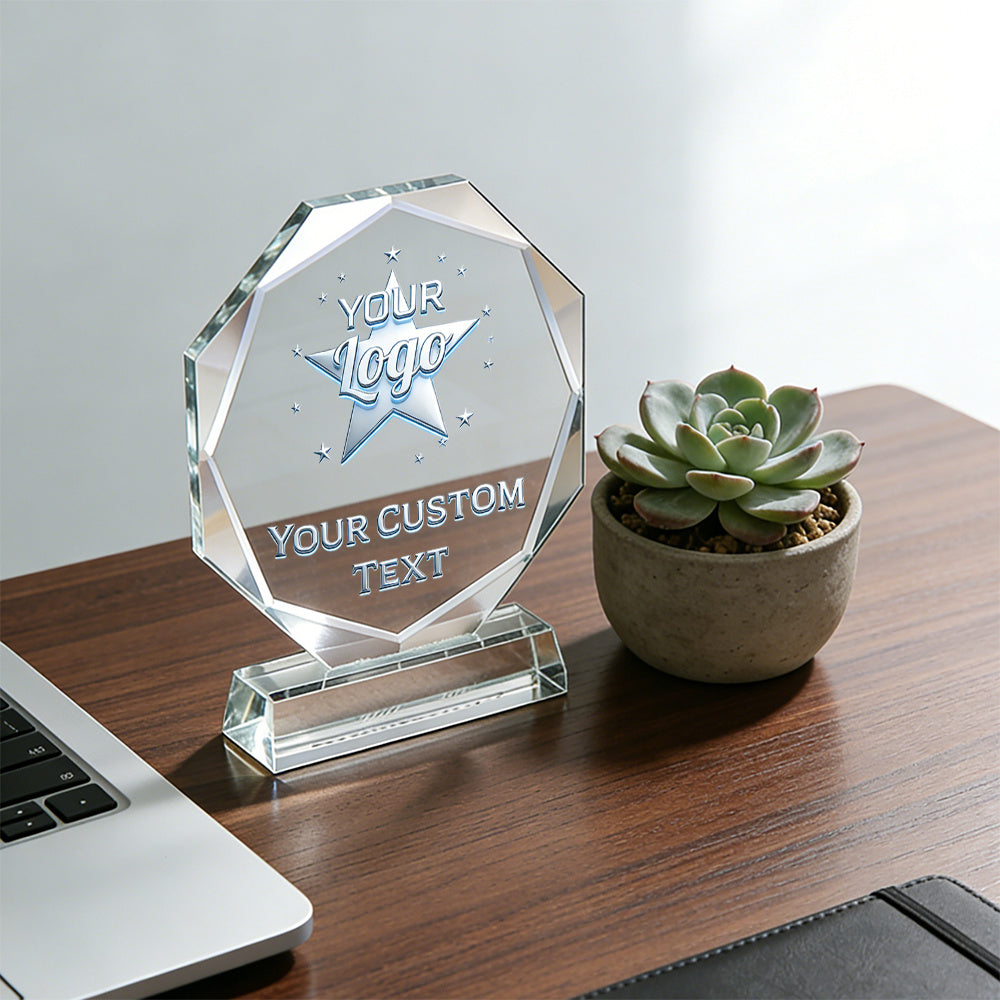 Corporate Custom 1 Crystal Award Trophy, with Colored Photos and Text, – Client – image 3