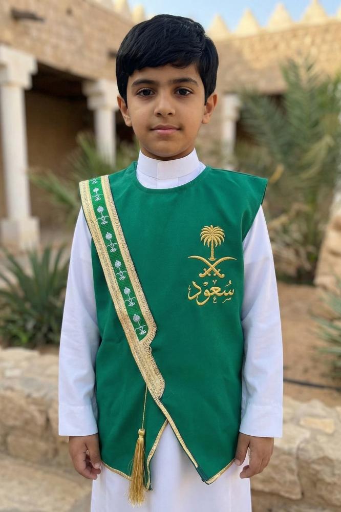 Blank royal green boys' Sediri bisht with two swords and a golden palm pattern — product image 2