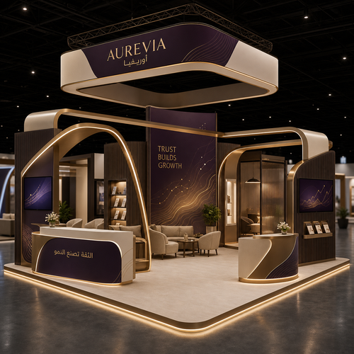 AUREVIA 6×6 premium corporate exhibition island