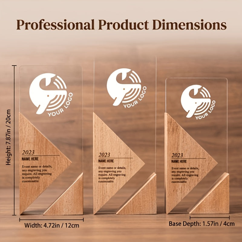 Custom Acrylic Trophy with Trendy Wooden Base - Award with Logo And Text, | Promotional Corporate – image 3