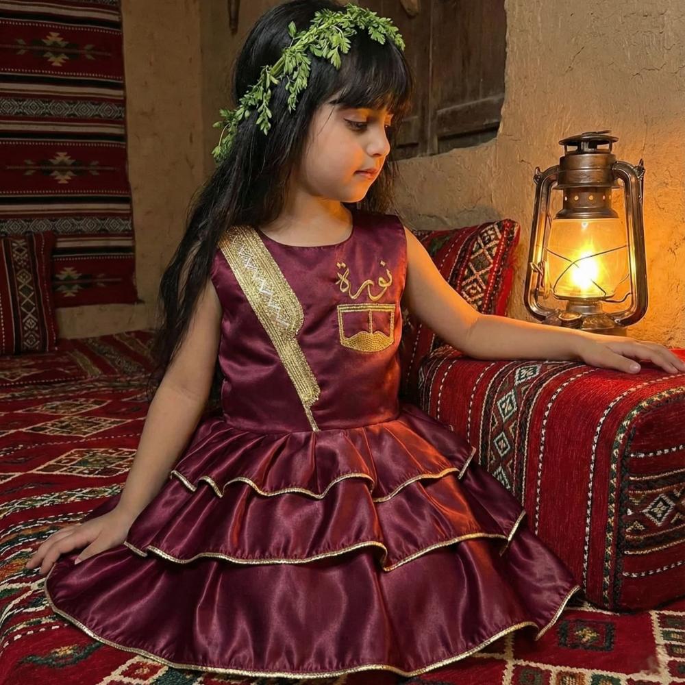 premium embellished burgundy Ramadan dress for girls with a luxurious shawl design 2026 — product image 2
