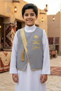 Blank gray boys' Sediri bisht, golden and silver zigzag pattern, luxurious Ramadan — product image 1