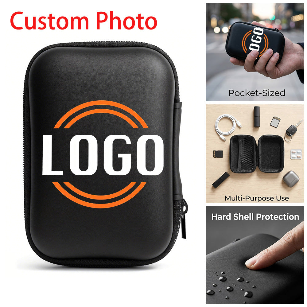 Personalized Tech Accessory – Custom LOGO Photo Storage Bag, Easy Double Orange Rings Surround Bold – image 1