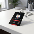 Black minimal design ID card placed on a white surface with soft lighting highlighting its sleek finish and sharp edges.