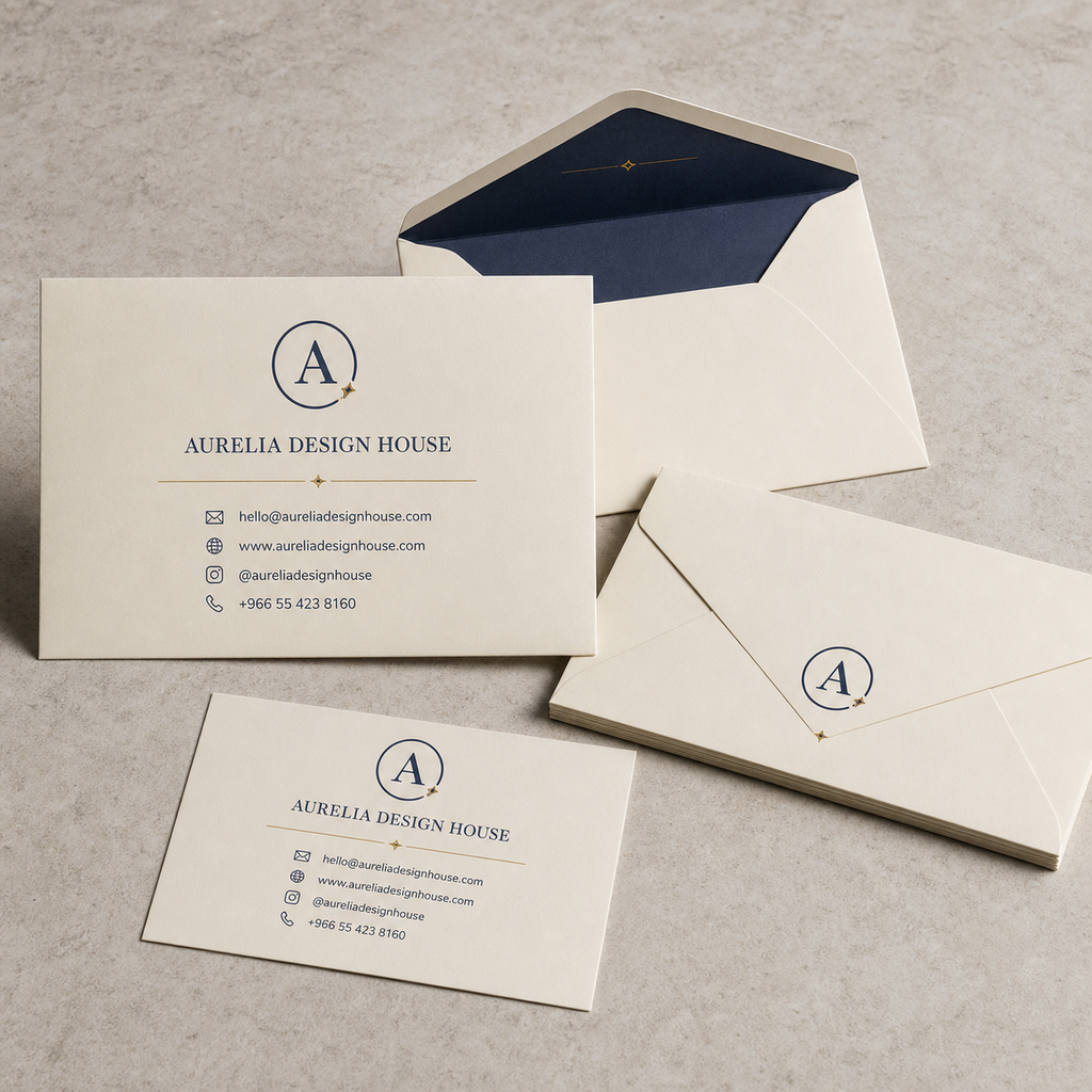 Custom branded Aurelia Design House envelope catalogue arrangement