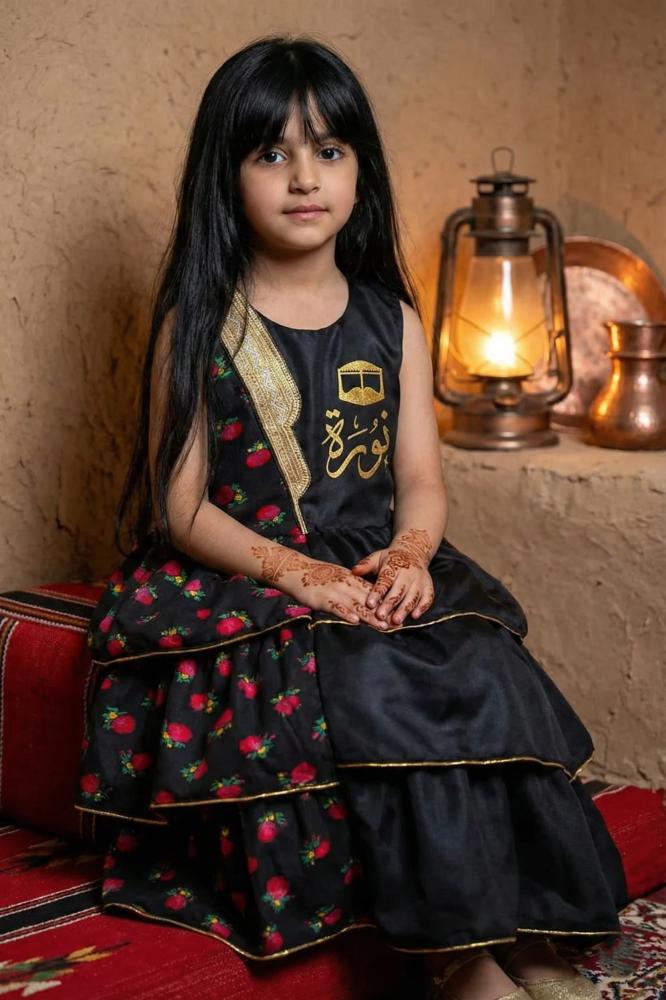 Girls' black pink shalki dress with a royal design for Ramadan and Gergean — product image 1