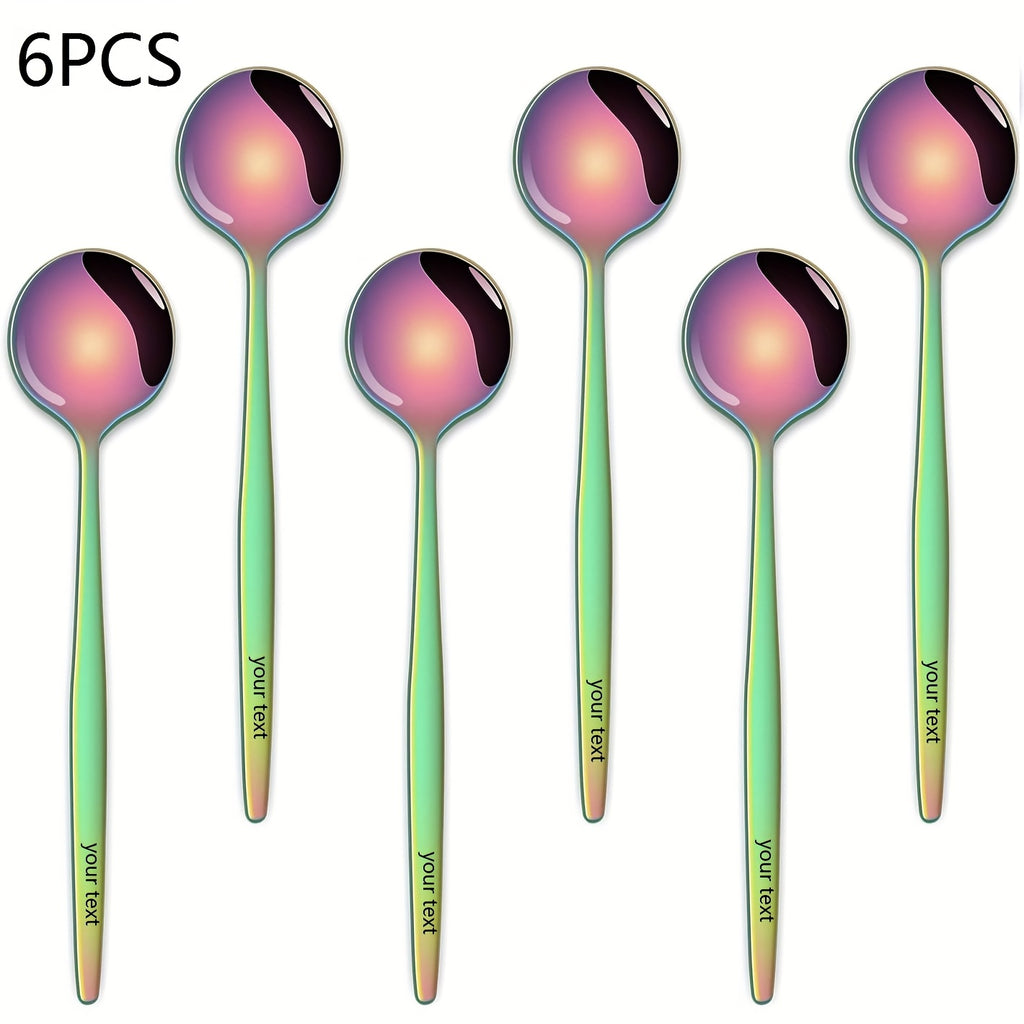 Customize Your Text, 6pcs Stainless Steel Coffee Spoons, Can Customize All Your Text, Cake Spoons, Dessert Spoons,… - image 4