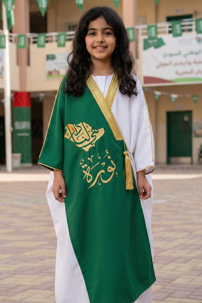 Blank national girls' bisht, two-color design, green and white, luxurious royal fabric — product image 1