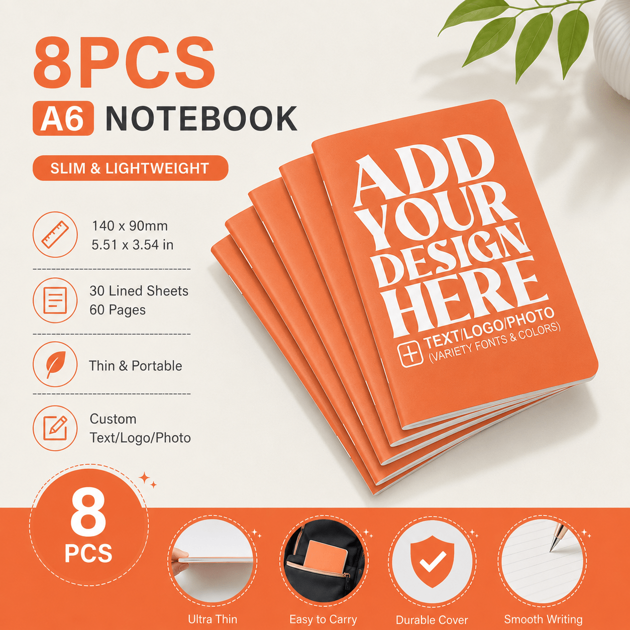 Brand-Forward s A6 Lined Notebooks, 60 Pages Slim Lightweight Pocket Journals, Text Logo – Business – image 3