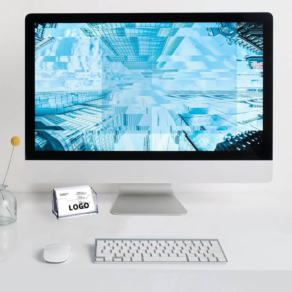 Branded business card organizer for reception desks