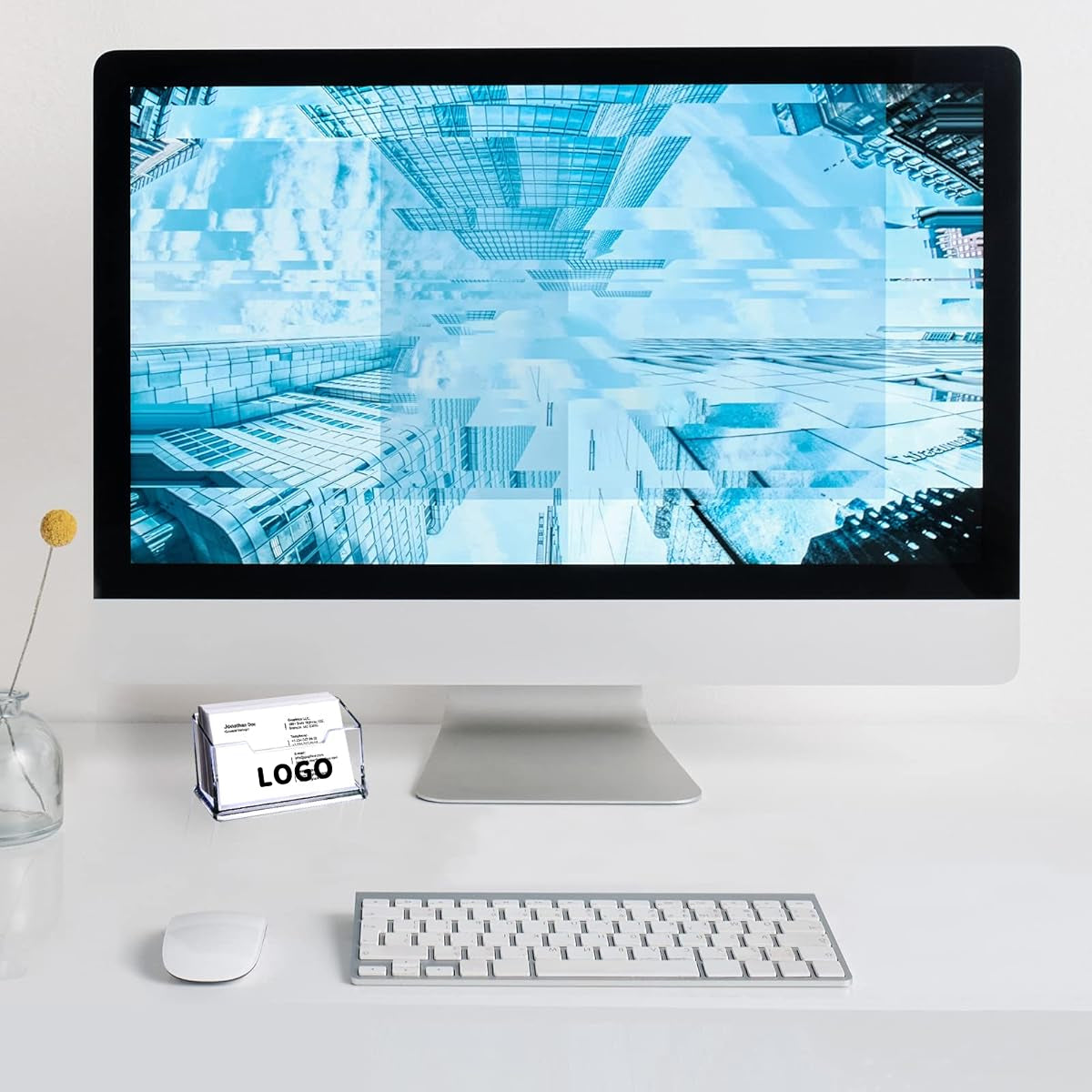 Branded business card organizer for reception desks