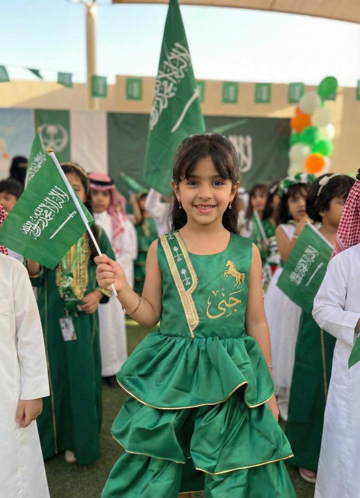 Girls green patriotic beige layered dress decorated for Foundation Day 2026 — product image 2
