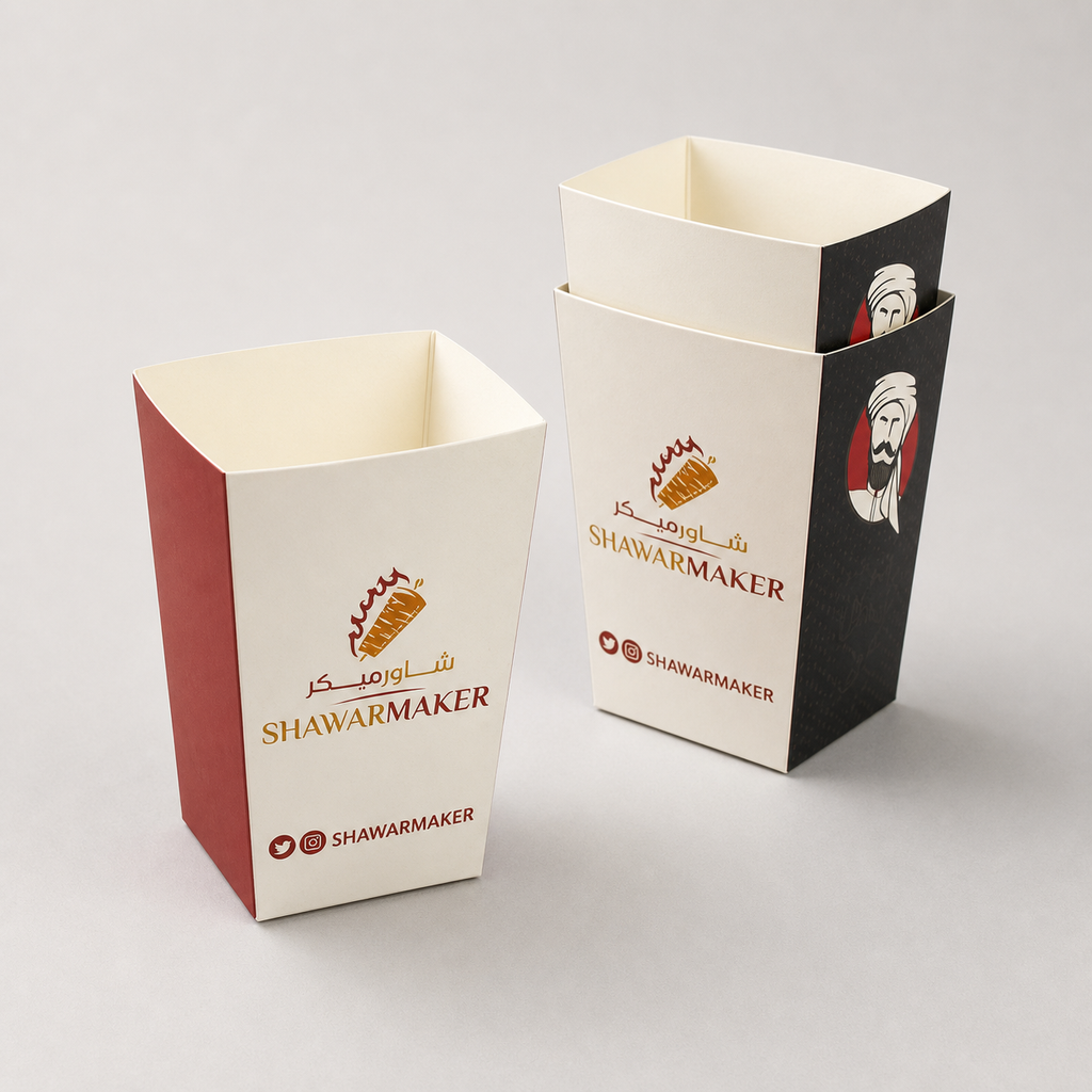 Custom printed chips boxes shown nested and ready for service