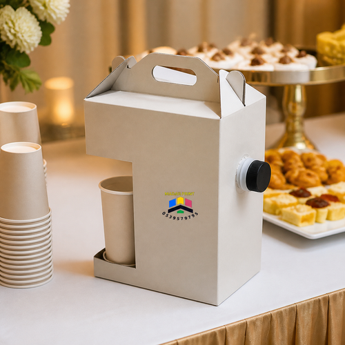 Coffee carrier box with thermal pouch ready for serving