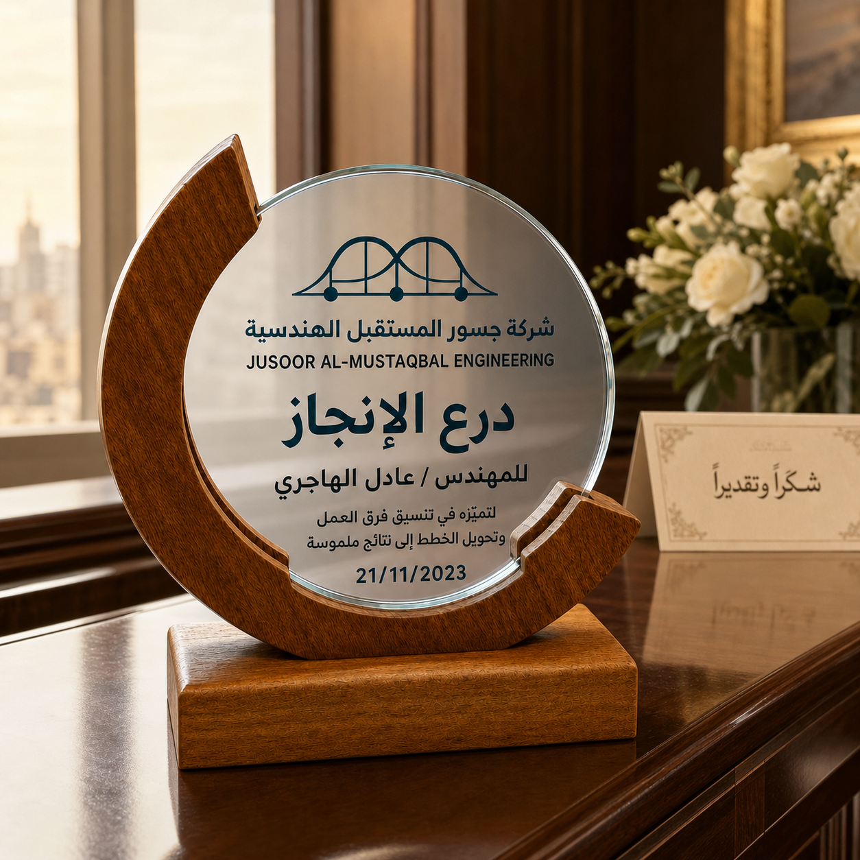 Premio di riconoscimento Crescent Crystal e legno