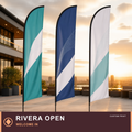 Custom Printed Feather Flags — RIVERA OPEN: WELCOME IN