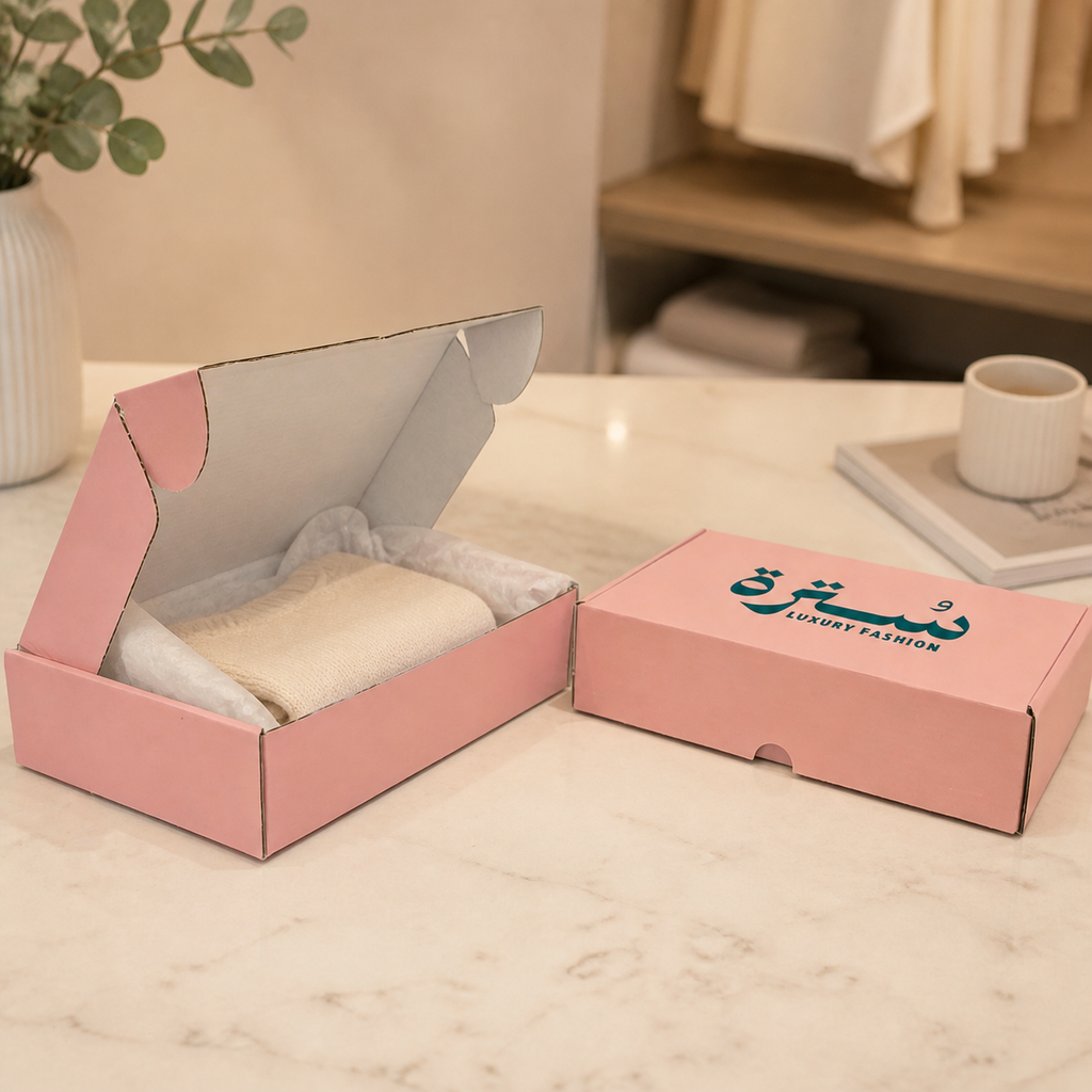 Custom Pink Corrugated Shipping Box 27x18x6.5 cm With 1 color Logo — realistic use view