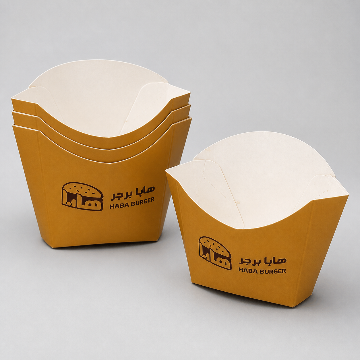 Custom printed fries cups nested for compact storage