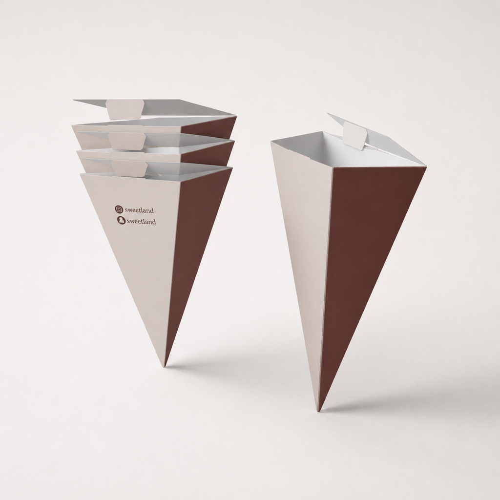 custom printed  cone 20×10 cm paper cone box — nested empty cones studio detail