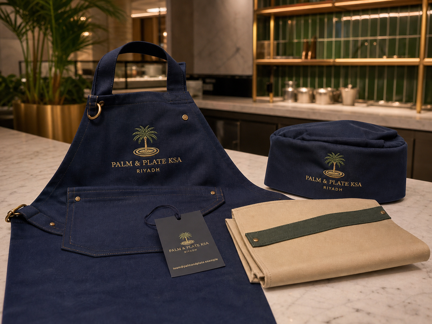 Vista prodotto: Grembiuli e cappellini personalizzati per ristoranti di Madar Print